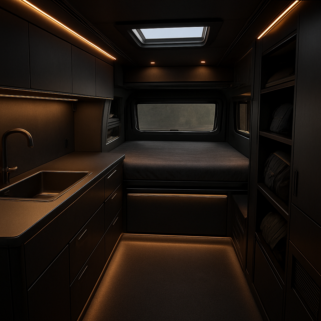 3D render of the QWAIK camper interior layout